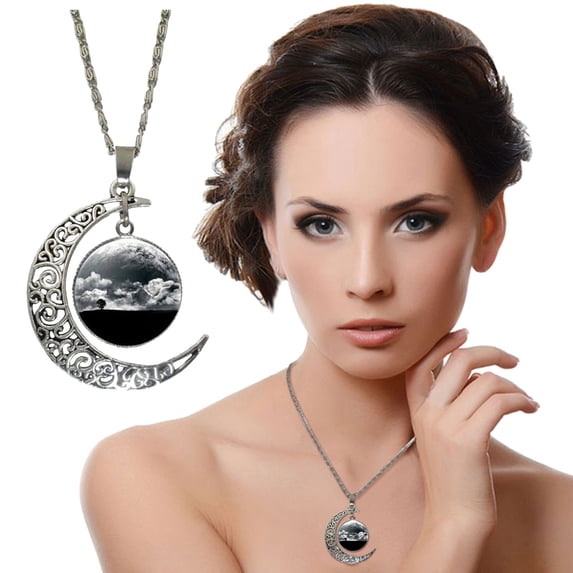 hanxiulin 8 color carved moon sky time jewelry necklace pendant chain necklace gift silver chain alloy pendant necklace jewelry for women men gifts