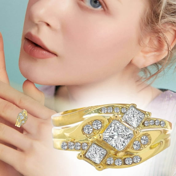 HANXIULIN Diamond Set Women's Wedding Engagement Ring Gold Rose Gold Imitation Diamond Zircon Ring