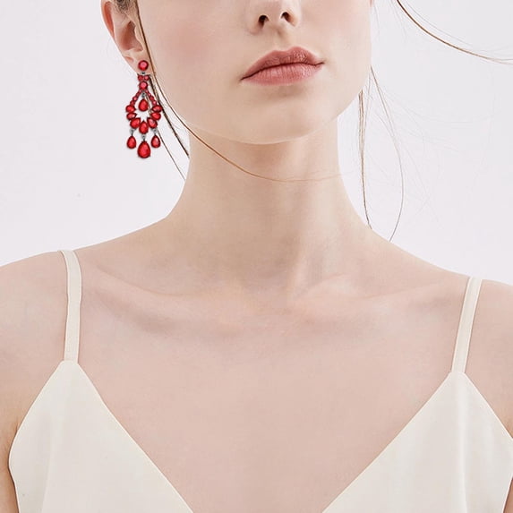 hanxiulin hollow drop earrings alloy diamond retro earrings red/ black