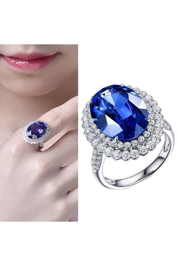 imitation dark blue tanzanites colored gemstone open ring cluster set zircon ring