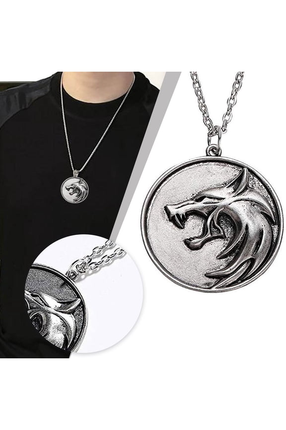 pendant necklace male witcher wolf head totems exaggerated tag accessories