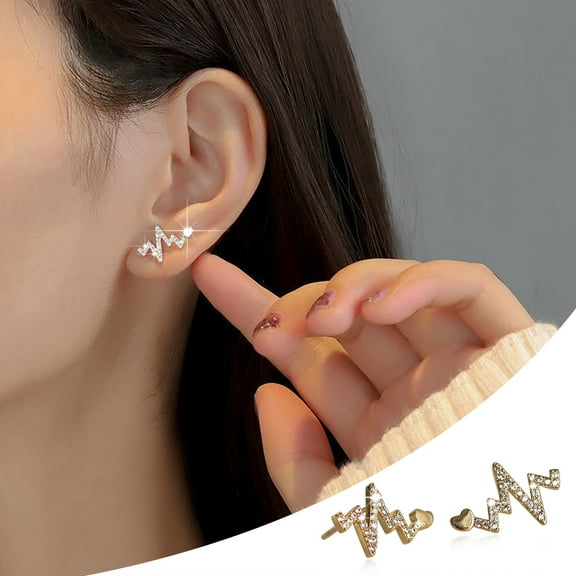 hanxiulin shiny rhinestone heartbeat earring heart electrocardiogram stud earrings rhinestone heart stud earrings for women