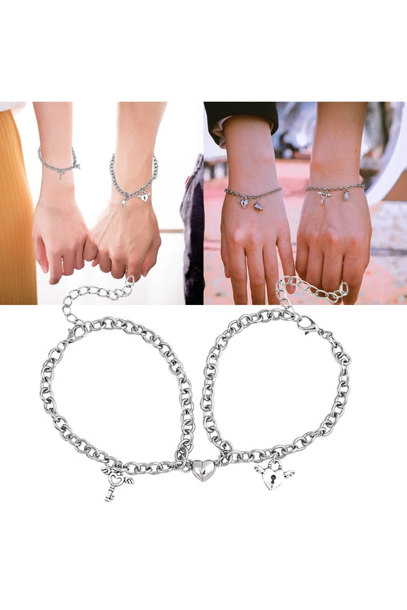 stainless steel couple bracelet key lock couple bracelet phase suction heart shaped popular accessory bracelet valentine's day bracelet