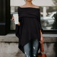 thumbnail image 1 of hanxiulin women's elegant asymmetrical twist front off shoulder top plain high low blouse black s, 1 of 5