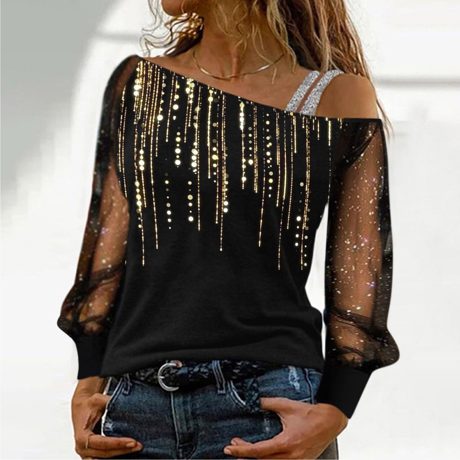 sequin cold shoulder top