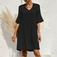 thumbnail image 1 of hanxiulin women summer dresses v-neck bell sleeve t-shirt dress ruffles casual mini female dress, 1 of 7