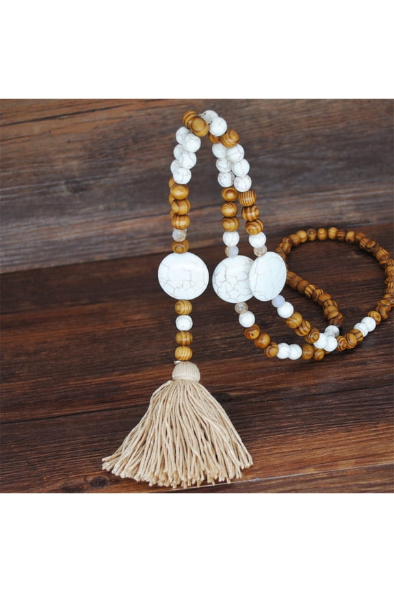 women tassel wooden beads necklace pendant bohemian chain jewelry accessory