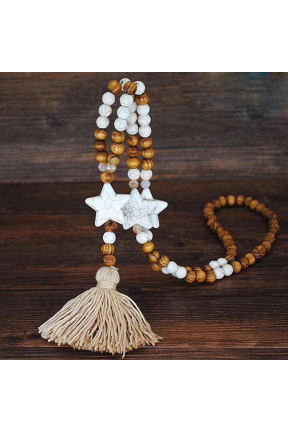 women tassel wooden beads necklace pendant bohemian chain jewelry accessory