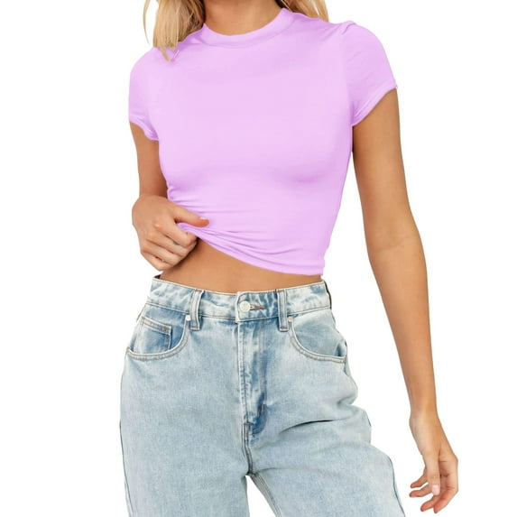 hanxiulin womens summer short sleeve crop tops casual basic crewneck slim fit t-shirts