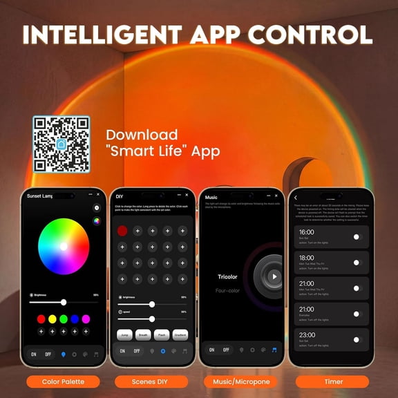 haoqian Sunset Lamp Projector with Remote & APP, Multicolor Night Light