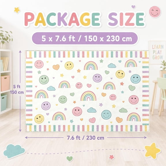haoqianqian Classroom Rugs Elementary 5x7.6ft Classroom Seating Rug Large Preschool Carpet Pastel Happy Face Playroom Rug Seating Decor Carpet for Students Teaching Playroom Elementary(Pastel)