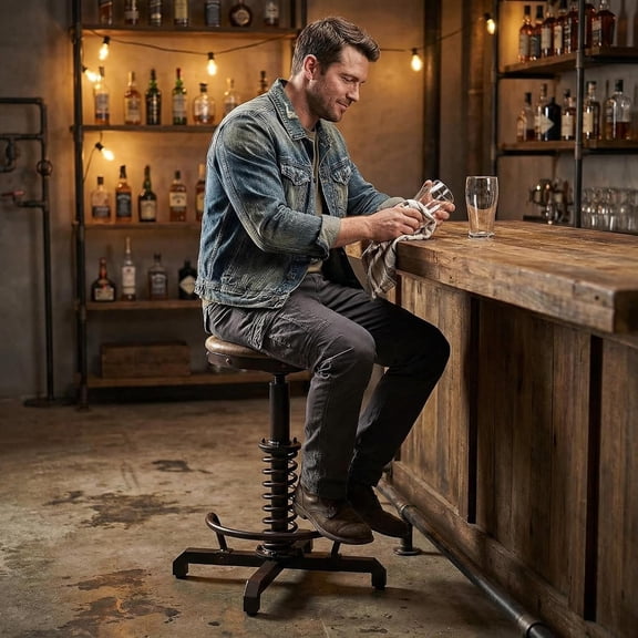 haoqianqian Industrial Retro Vintage Farm PU Seat Tractor Stool Kitchen Swivel Height Adjustable bar Stool Copper