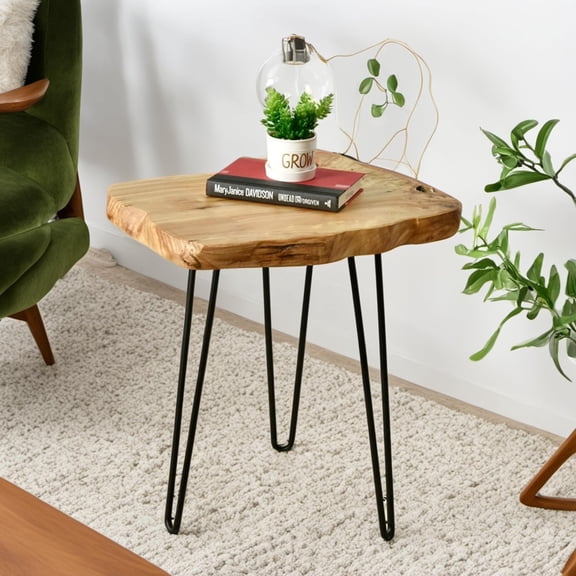 haoqianqian Live Edge Cedar End Table with Hairpin Legs, 20.5" H