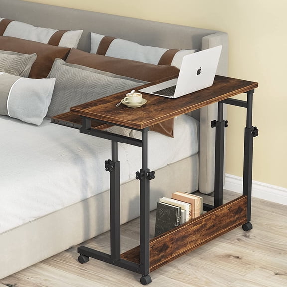 haoqianqian Portable Desk for Sofa and Bed, Height Adjustable Laptop Table Small Standing Desk Rolling Computer Cart with Keyboard Tray on Wheels for Home Office