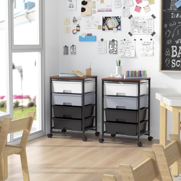 haoqianqian Utility Cart with 4 Drawers, Light Grey