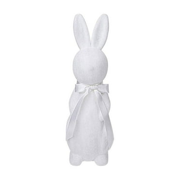 haowen Easter Decorations - 1 Pack Pastel Flocked Bunny Kit - Spring Table Centerpieces Indoor Decor - Bunnies Decoration Set for Home & Party 25cm White