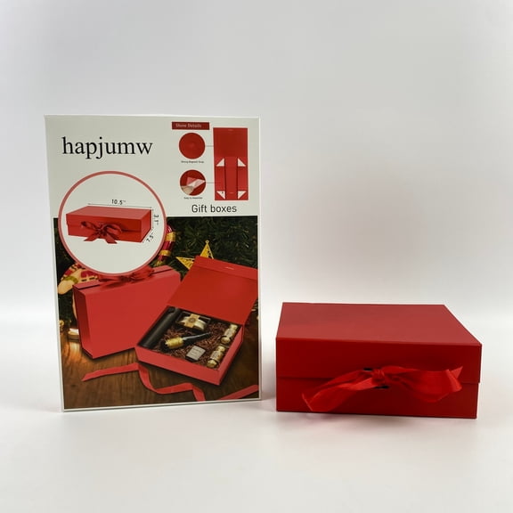 hapjumw Gift boxes,Gift Box with Lid for Presents 10.5x7.5x3.1 Inches with Ribbon and Magnetic Closure (Red)