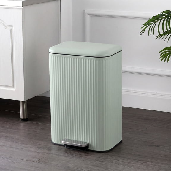 happimess 13.2-Gallon 50 Liter Pistachio Gelato Ribbed Rectangular Iron Trash Can with Soft-Close Lid, Hands-Free Step Pedal and Removable Inner Bucket HPM1020E