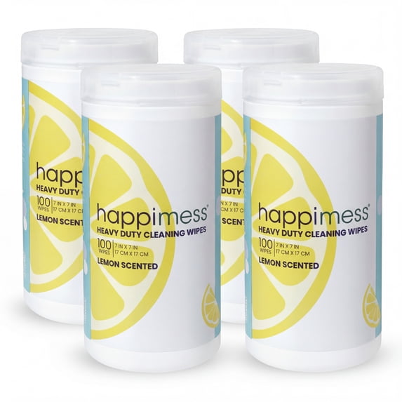 happimess All-Purpose Multi Surface Heavy Duty Wipes, Bleach Free, Extra Strong, Super Moist, Tough on Messes, Fresh Lemon Scent (4 Pack, 400 Count)