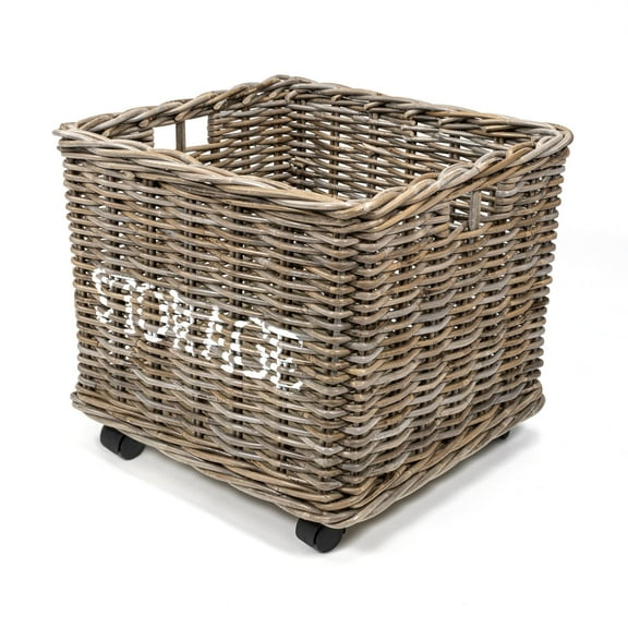 happimess Yael Coastal Hand-Woven "STORAGE" Rattan Basket with Wheels and Handles, Kubu Gray, BSK1001A