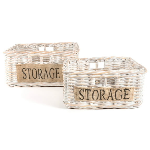 happimess Reed Southwestern Hand-Woven Rattan Nesting Baskets with Handles, White Wash/Kubu Gray (Set of 2), BSK1005A-2SET