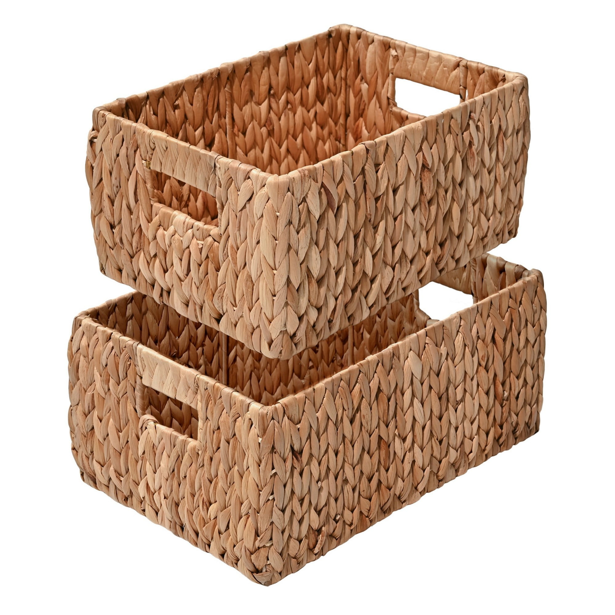 Natural Woven Hyacinth and Steel Square Storage Basket Set