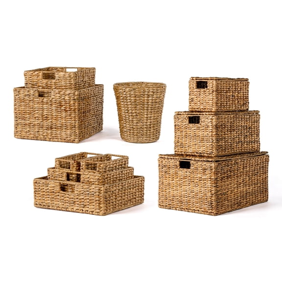 happimess Traditional Assorted Hand-Woven Hyacinth/Iron Baskets, Natural (Set of 10), BSK1010A-10SET