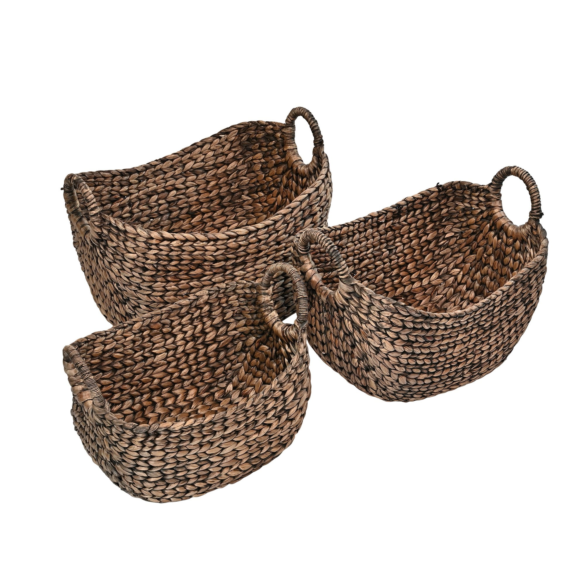 Nellie Brown Handwoven Hyacinth Boat Storage Baskets with Handles, Set of 3