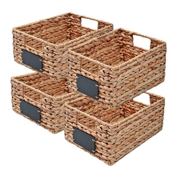 happimess BSK2008A-SET4 Lane 12" Classic Farmhouse Handwoven Hyacinth Pantry Baskets with Chalkboard Labels and Handles, Natural (Set of 4)