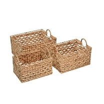 happimess Quinn Bohemian Cottage Woven Hyacinth Rectangular Storage Baskets with Handles, Natural (Set of 3), BSK2010A-3SET