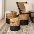 thumbnail image 1 of happimess BSK2011D-3SET Avery Bohemian Cottage Handwoven Hyacinth Cylinder Nesting Baskets with Handles, Natural/Black (Set of 3), 1 of 6