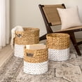 thumbnail image 1 of happimess BSK2011E-3SET Avery Bohemian Cottage Handwoven Hyacinth Cylinder Nesting Baskets with Handles, Natural/White (Set of 3), 1 of 6
