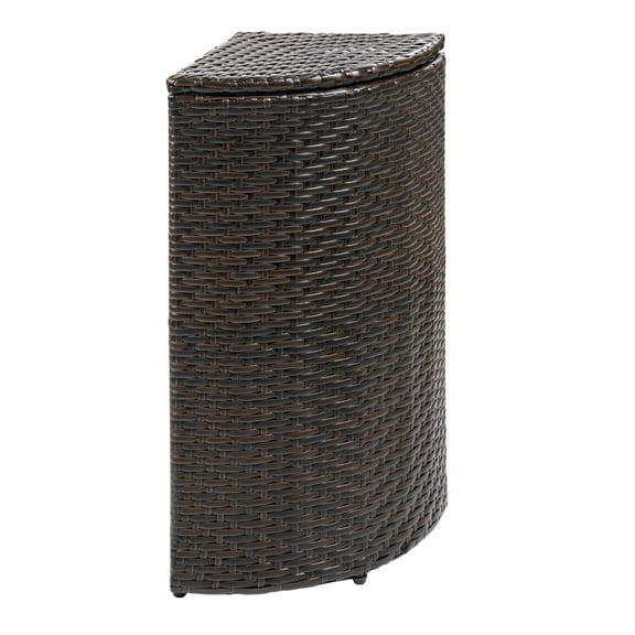 happimess Chloe 15.56-Gallon All-Weather Wicker/Metal Corner Hideaway Outdoor Trash Can for Package Delivery, Patio Furniture, Cushions, Gardening Tools, Pool Supplies, Brown, HPM1200A