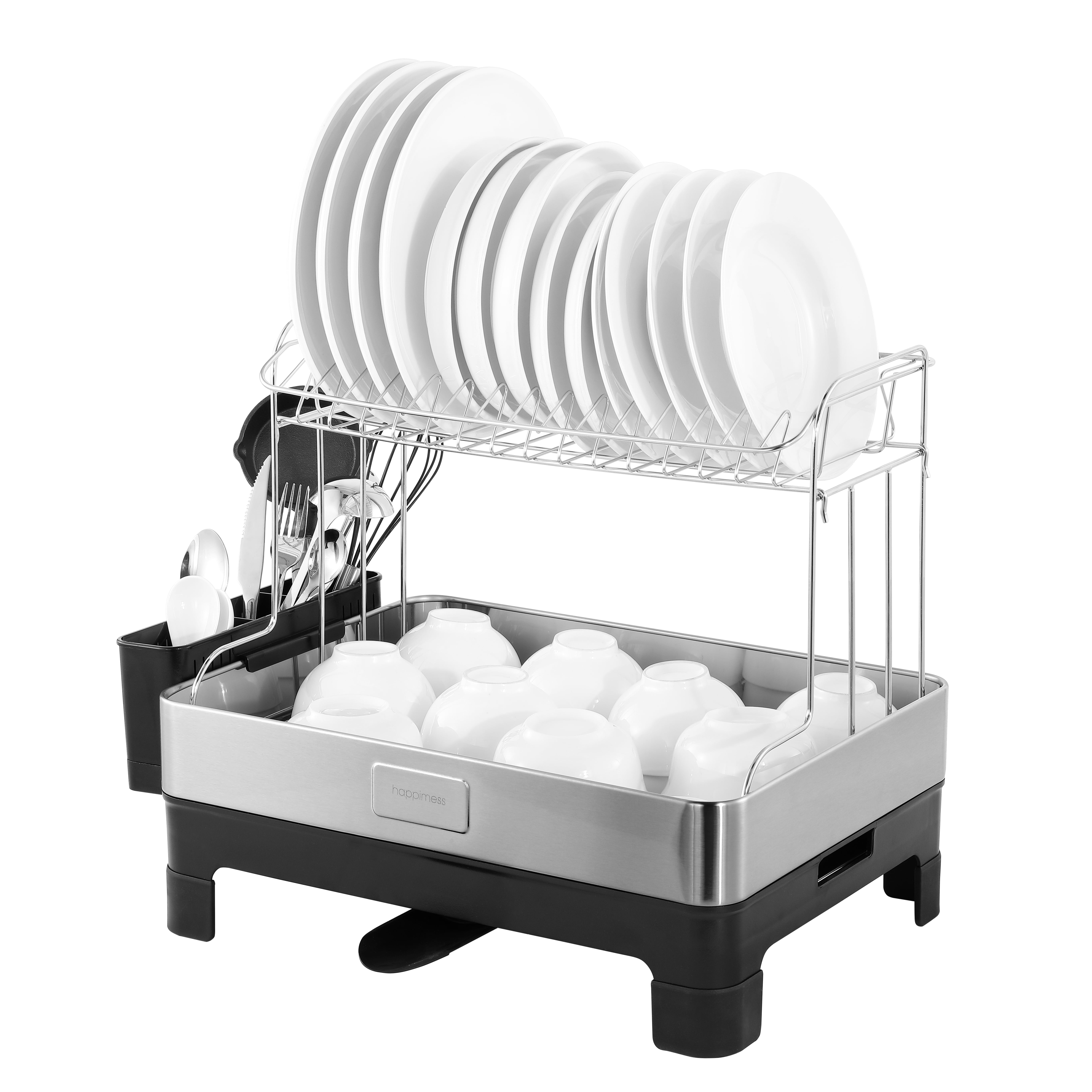 Stainless Steel 2-Tier Dish Drying Rack with Utensil Cup