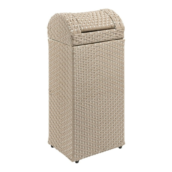 happimess Darla 14.27-Gallon All-Weather Wicker/Metal Swing Top Hideaway Outdoor Trash Can for Package Delivery, Patio Furniture, Cushions, Gardening Tools, Pool Supplies, Light Pink/White, HPM1201D