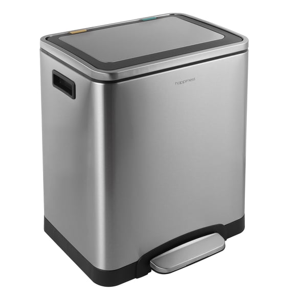 happimess Elmo Rectangular 8-Gallon Double Bucket Trash Can with Soft-Close Lid, Platinum Silver, HPM1004A