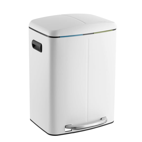 happimess Marco Rectangular 10.6-Gallon Double Bucket Trash Can with Soft-Close Lid, Cotton White, HPM1005C