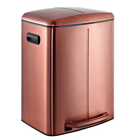 happimess Marco Rectangular 10.6-Gallon Double Bucket Trash Can with Soft-Close Lid, Rose Gold, HPM1005D