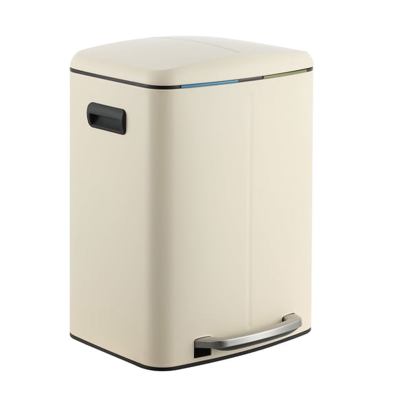 happimess Marco Rectangular 10.6-Gallon Double Bucket Trash Can with Soft-Close Lid, Limestone Beige, HPM1005F