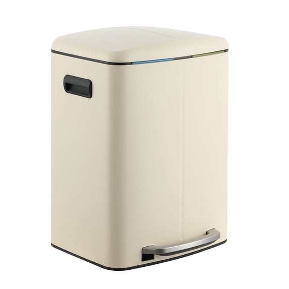 happimess Marco Rectangular 10.6-Gallon Double Bucket Trash Can with Soft-Close Lid, Limestone Beige, HPM1005F