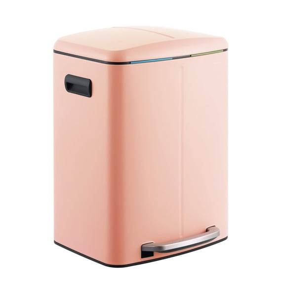 happimess Marco Rectangular 10.6-Gallon Double Bucket Trash Can with Soft-Close Lid, Flamingo Pink, HPM1005G