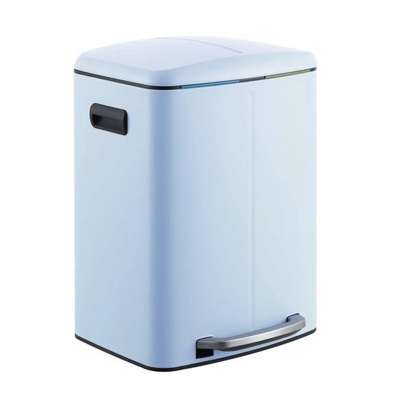 happimess Marco Rectangular 10.6-Gallon Double Bucket Trash Can with Soft-Close Lid, Tide Pool Blue, HPM1005H