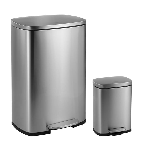 happimess Connor Rectangular 13.2-Gallon Trash Can with Soft-Close Lid and FREE Mini Trash Can, Platinum Silver, HPM1006A