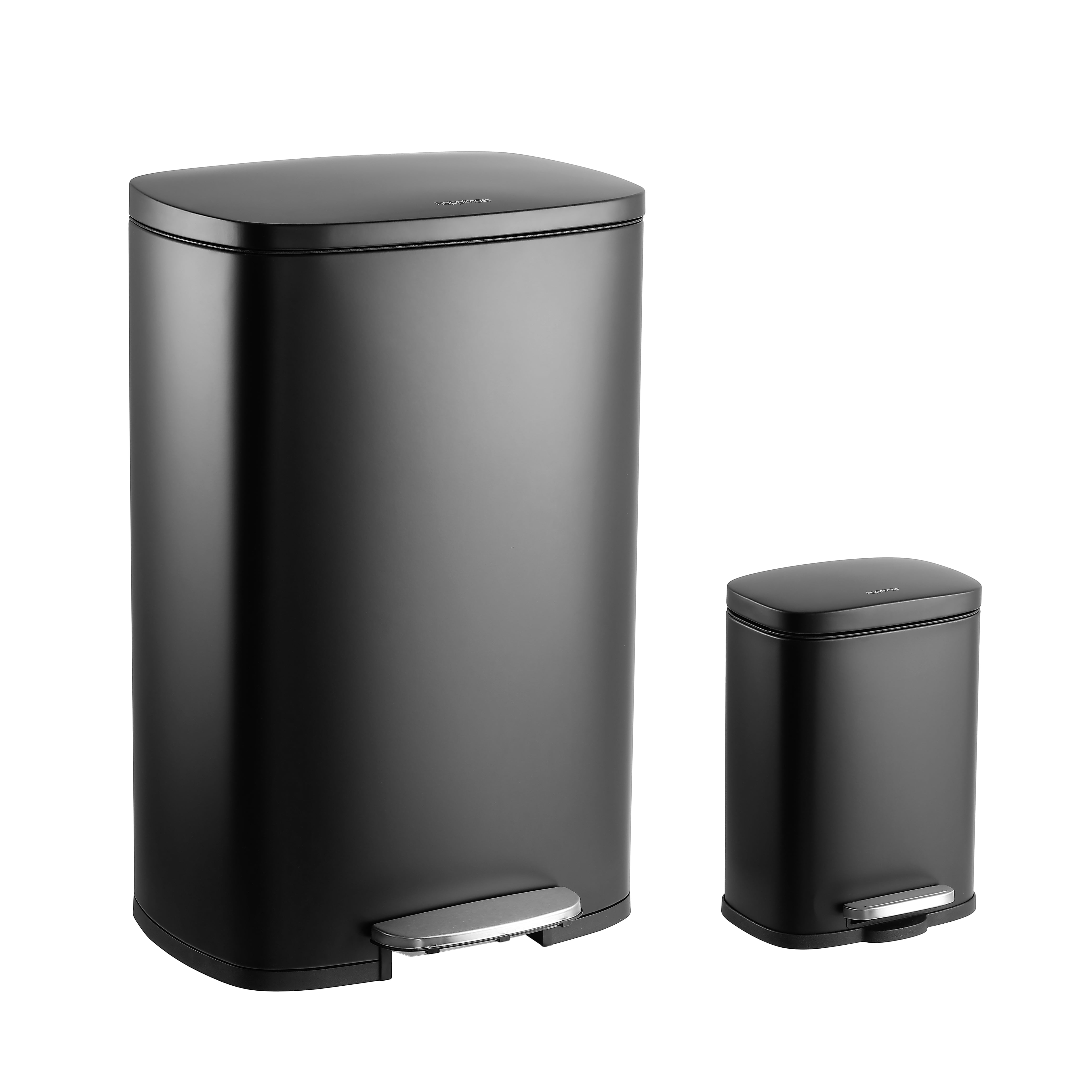 happimess Connor Rectangular 13.2-Gallon Trash Can with Soft-Close Lid and FREE Mini Trash Can, Charcoal Black, HPM1006B