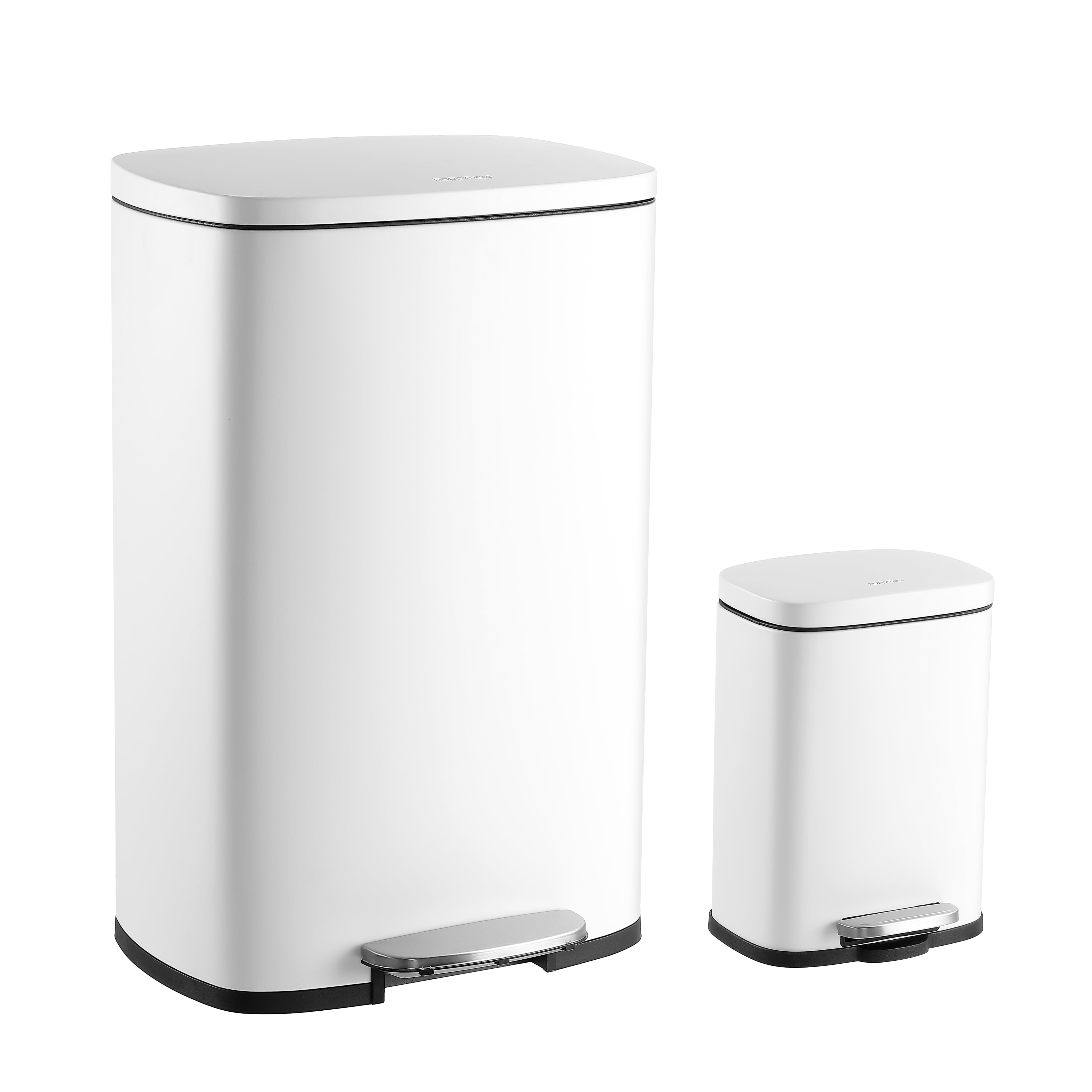 White Stainless Steel 13-Gallon Trash Can with Pedal and Mini Bin
