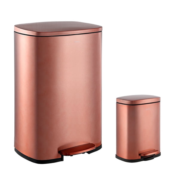 happimess Connor Rectangular 13.2-Gallon Trash Can with Soft-Close Lid and FREE Mini Trash Can, Rose Gold, HPM1006D