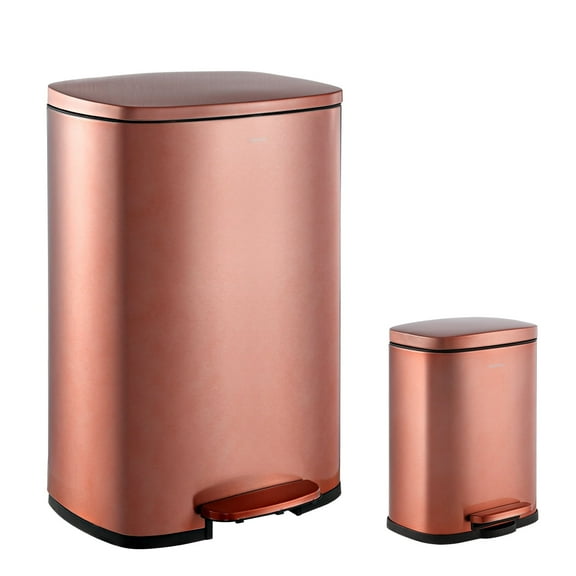 happimess Connor Rectangular 13.2-Gallon Trash Can with Soft-Close Lid and FREE Mini Trash Can, Rose Gold, HPM1006D