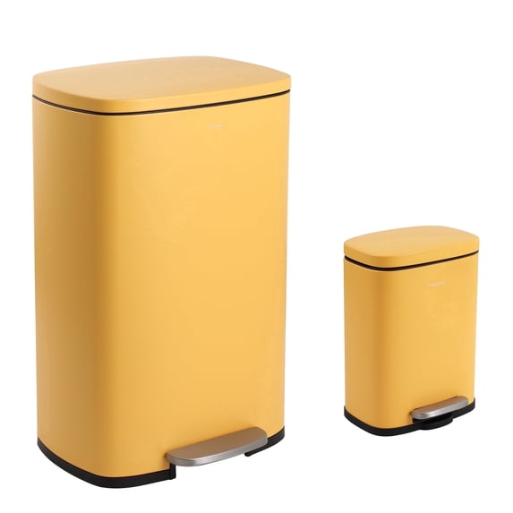 happimess Connor Rectangular 13.2-Gallon Trash Can with Soft-Close Lid and FREE Mini Trash Can, Daffodil Yellow, HPM1006L