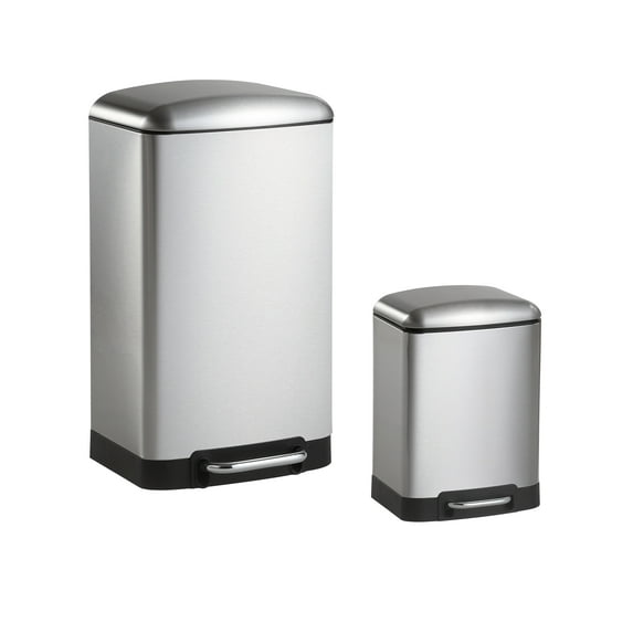 happimess Ashley Rectangular 8-Gallon Trash Can with Soft-Close Lid with FREE Mini Trash Can, Platinum SIlver, HPM1008A