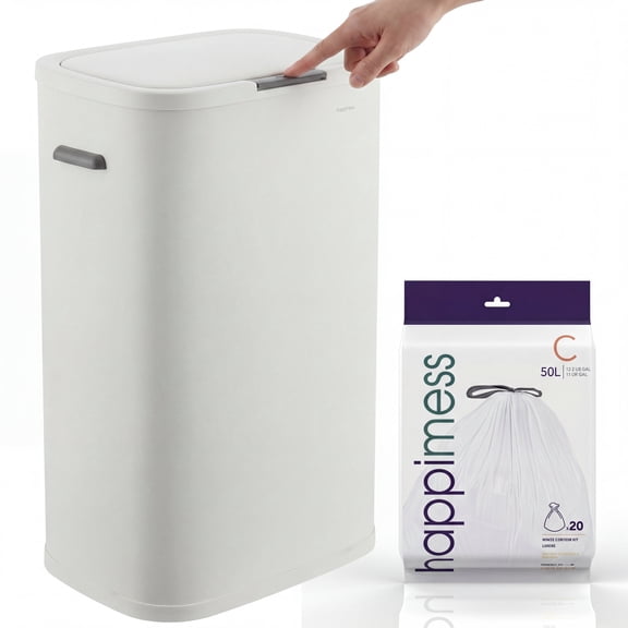 happimess HPM1017C Tammi Kitchen 14.5-Gallon Slim Metal Push Button Trash Can, Cotton White